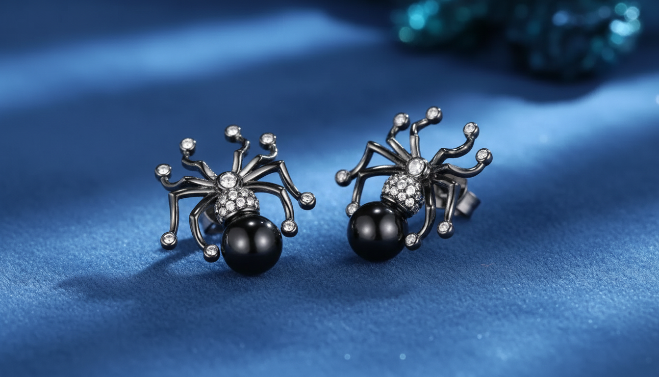 Black Spider Moissanite Stud Earrings: Minimal Unisex Edge